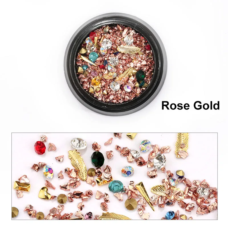 1 коробка красочные рок украшения для ногтей смешанные металлические заклепки Стразы для ногтей 3D хрустальные камни DIY Дизайн Маникюр бриллианты - Цвет: 03 Rose Gold
