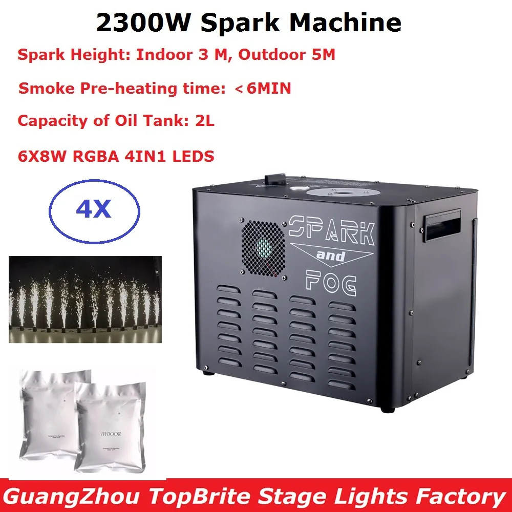 

Sales 2300W Cold Spark Firework Machine For Wedding Celebrations With 6X8W RGBA 4IN1 LEDS LED Spark Fountain Sparkular Machine