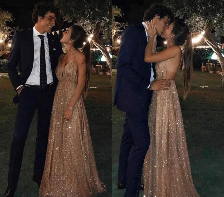 Sparkle Sequined Evening Prom Dresses Formal Sexy Backless A Line Spaghetti Strap Long Vestidos Party Occasion Gowns BC1004  145 (7)