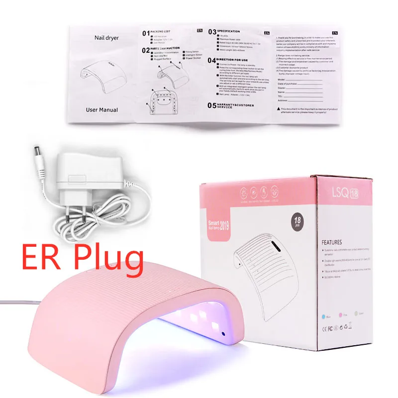 48W UV LED Nail Art Lamp Nails Dryers For Gel Manicure Set Sun Light Curing Varnish Polish Nail Lamps Machine Tools Wholesale - Цвет: Pink ER Plug