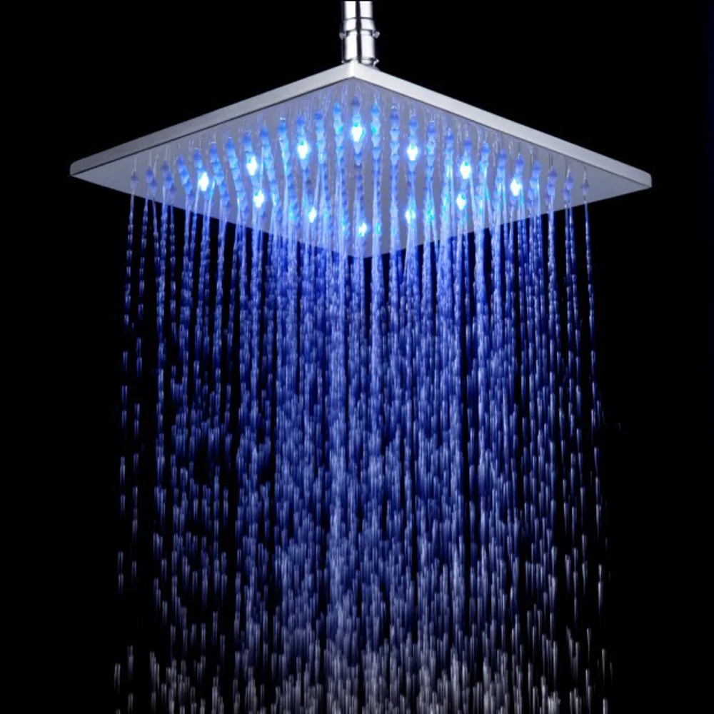 

Good Quality Stainless Steel 304 8" Chrome Finish LED Square Shower Spray Sprinkler Head Temperature Sensor 3 Color Changing