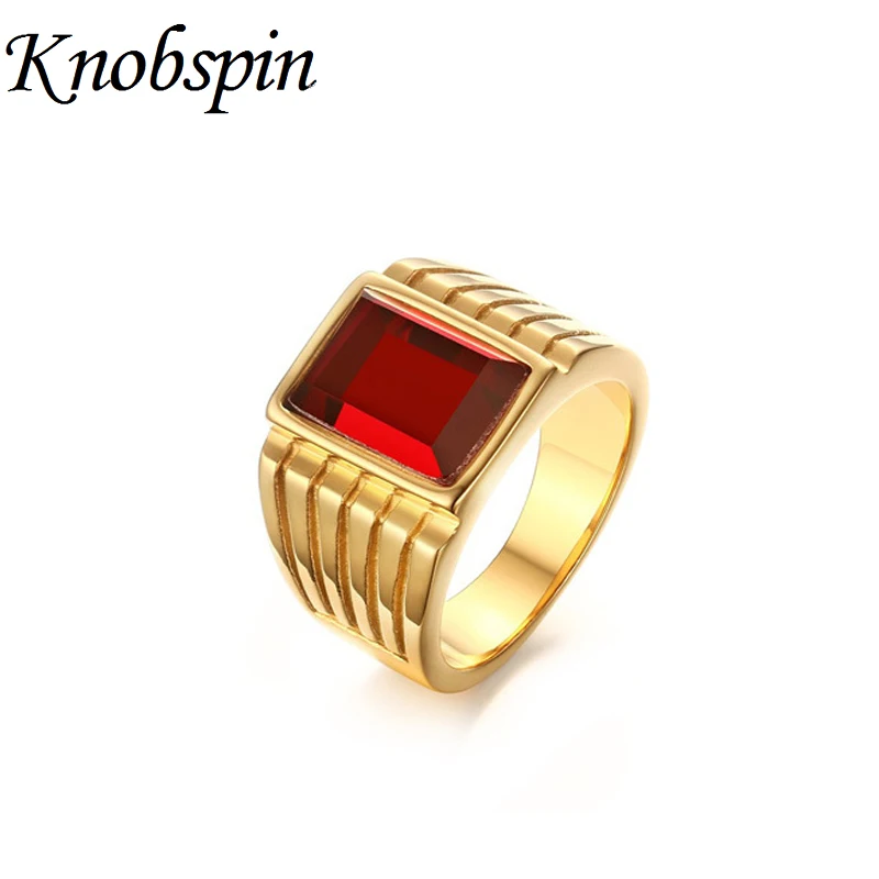 

Punk Rock Style Big Red Rhinestone Men's Ring High Quality Charm Stainless Steel Ring Men Jewelry anel masculino Size 7-11