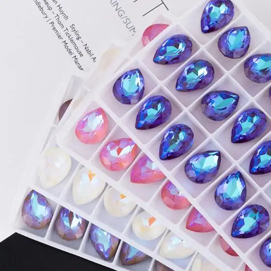 

K9 Mocha AB 10x14 13x18 mm Teardrop Glass Crystal Fancy Stone Pointback Drop Rhinestone Multi Colors