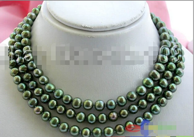 

p778 50" 9MM GREEN ROUND FRESHWATER CULTURED PEARL NECKLACE ^^^@^Noble style Natural Fine jewe FREE SHIPPING
