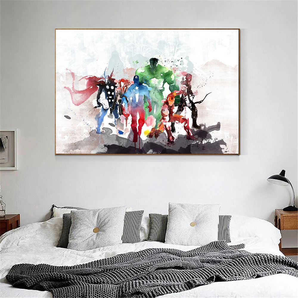Акварельный Марвел плакат Супергерои Халк Железный человек Тор настенные картины для гостиной украшения детской стены Искусство Абстрактный домашний декор