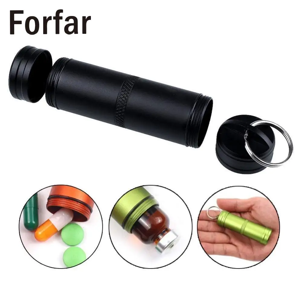 

Forfar Waterproof Pill Box Case Container Metal Capsule Bottle Keyring Keychain Travel outdoor practical too