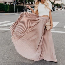 UULZZOR, женские плиссированные юбки, Boho, одноцветная, длинная, макси юбка, женская, Пляжная, высокая, Wait, юбка, плиссированная, повседневная, с высокой талией, длинные юбки