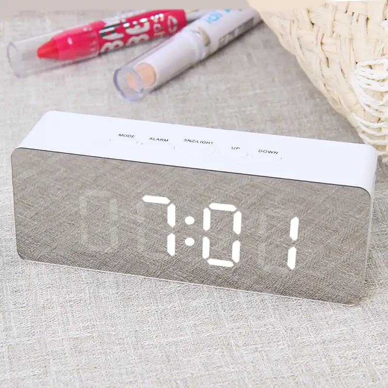 Mirror LED Alarm Clock Digital Clock Snooze Night Lights Thermometer