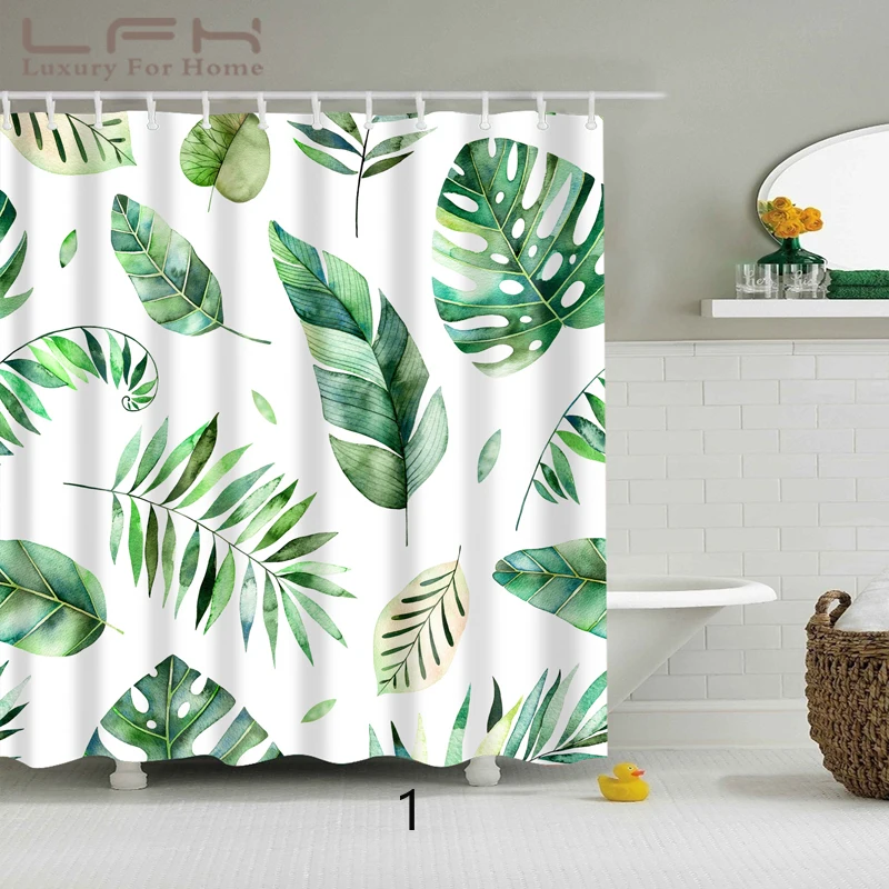 LFH 180X180 Wholesale Green Plants Pattern Shower Curtains 180cm*180cm Waterproof Bathroom