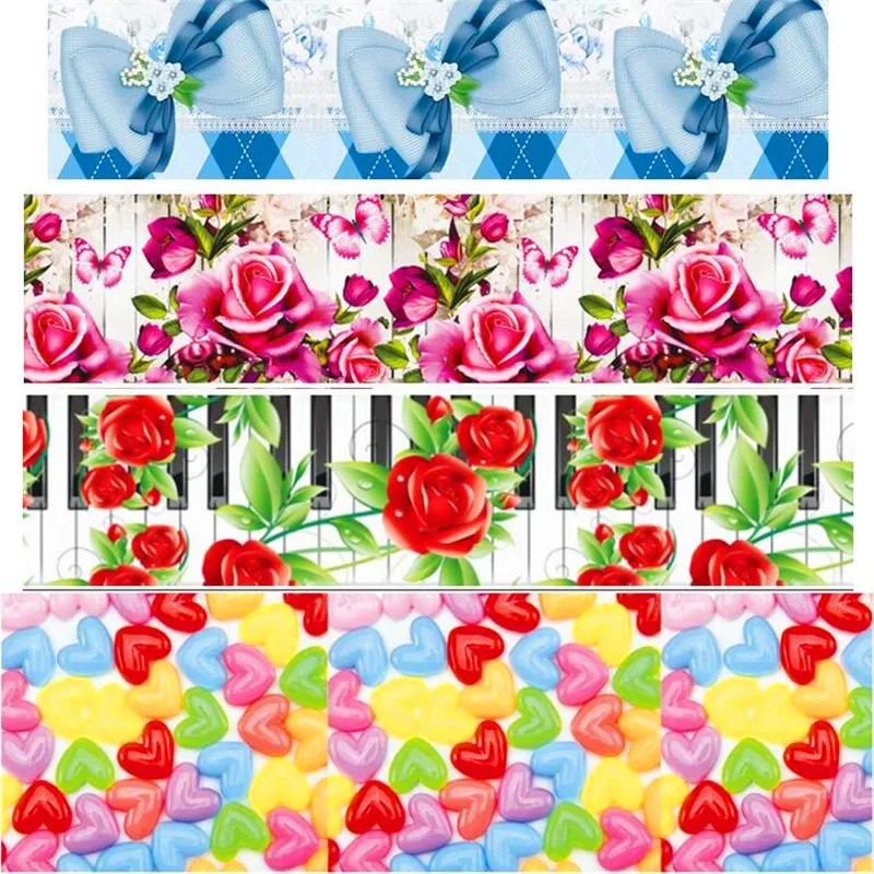 

16 25 38 50 75mm width flower printed polyester Grosgrain Ribbon or Satin Ribbon FF23