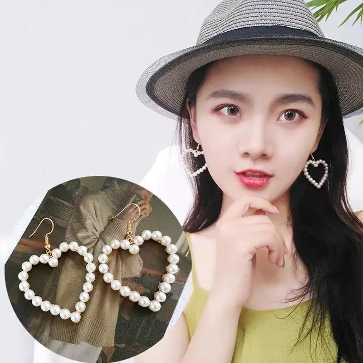 EK522 Heart Earrings For Women Korean Sweet Fashion Jewelry Hollow Heart Exaggerated Hanging Dangler Eardrop Female Simple Gift