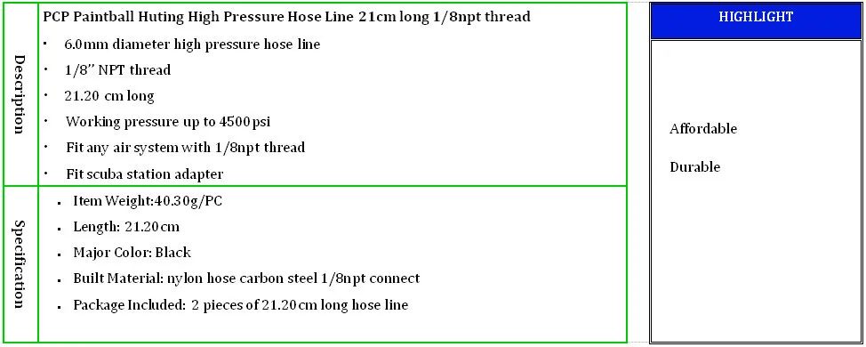 PCP Hunring Пейнтбол шланг высокого давления Линия для пейнтбола заправка воздуха 21 см длиной 2 шт = 1 лот