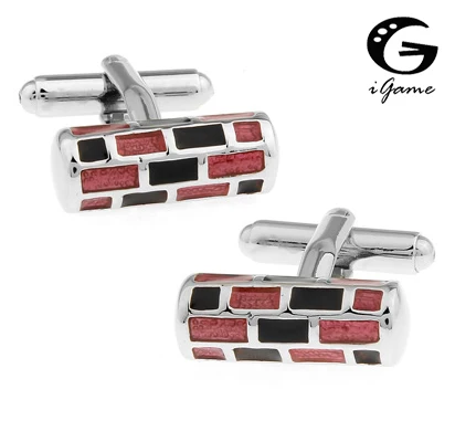 

iGame Men Enamel Cufflinks Top Quality Copper Pink Colour Lattice Design Cuff links Free Shipping