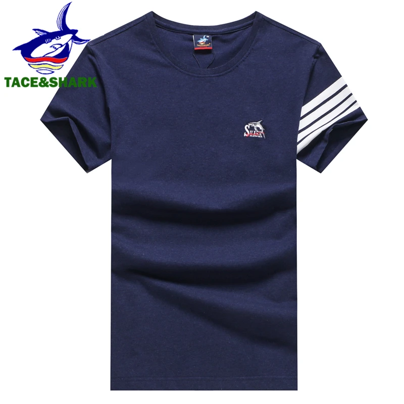 TACE & SHARK брендовая летняя футболка мужская с вышивкой акулы короткий рукав тонкая