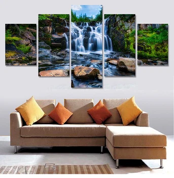 

2017 5 Pcs Unframed Waterfall Painting Modern Home Decor Canvas Art Pictures Painting On The Wall Print Painting