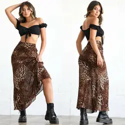 Для женщин Лето 2019 пикантные леопардовые пикантные Bodycon повседневное печати обёрточная бумага над Aysmmetric юбка