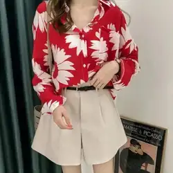 Yfashion весна лето мода 2019 женская блузка лацкан длинный рукав гавайская рубашка женские топы Модные Печатные Элегантные рубашки