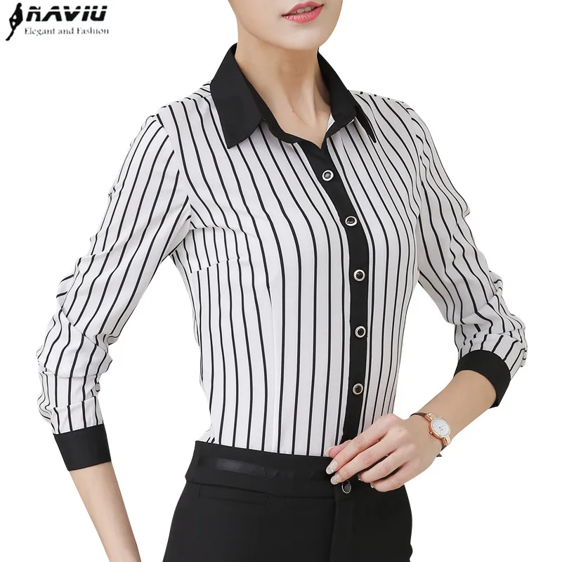 Buy Fashion Women black white stripe shirt New autumn