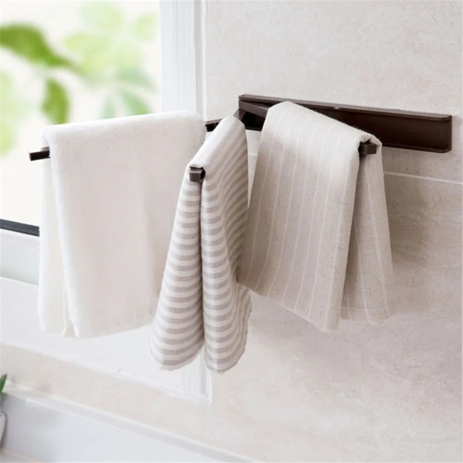 Towel Bars Bathroom Tools Organizer Rotating Towel Storage Rack Wall Mounted Kitchen Tools Holder Dishcloth Scarf Plastic Hooks1