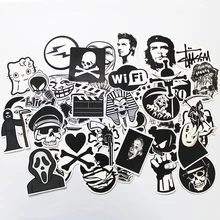 50 PCS Black and White Cool DIY Stickers For Skateboard Laptop Luggage Snowboard Fridge Phone font
