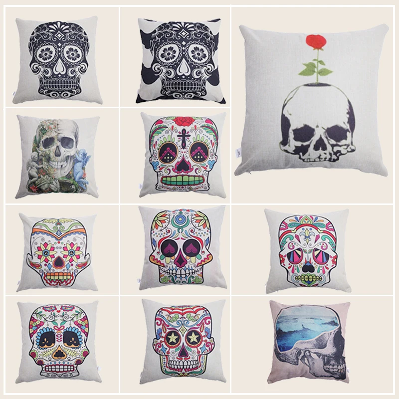 

G.a HOMEFAVOR Throw Pillowcase Skull 100% Polyester Pillowslip Knitted Pillowcase Home Office Bed Appliance 45*45cm