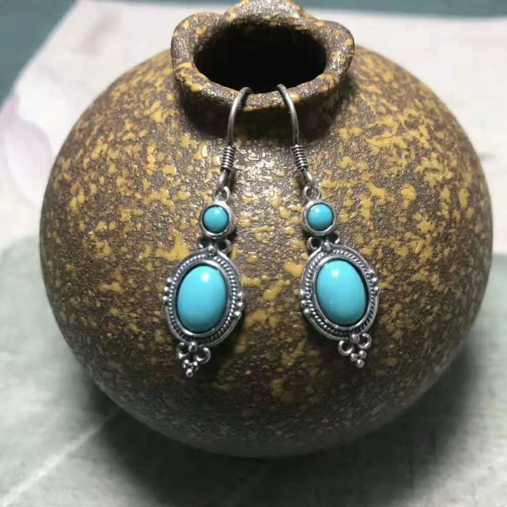 

RADHORSE Earring Genuine 925 Sterling Silver Turquoise Nepal style Earring for Women Lovely & Classic Style Fine Jewelry