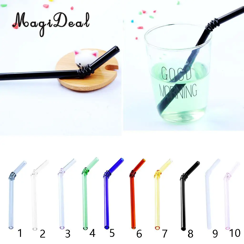 185mm x 8mm Colorful Bent Glass Drinking Straws Pipette Reusable Glass
