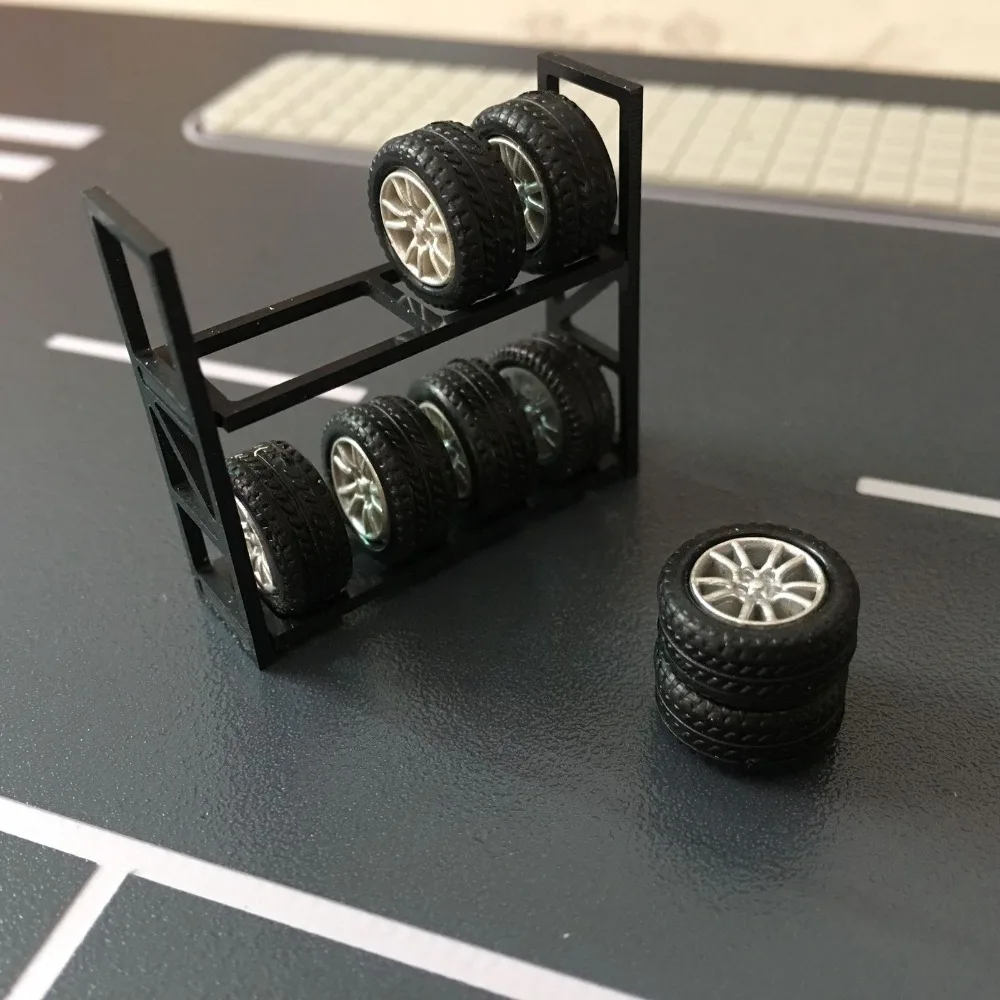 Модель автомобильных шин 8 шт. с полкой масштаб 1:64 Игрушечная модель