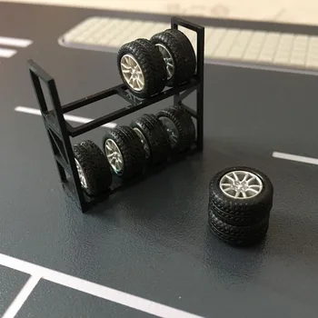 

8pcs Automobile Car Tires Model with Shelf 1:64 Scale Car Wheel Model Toy