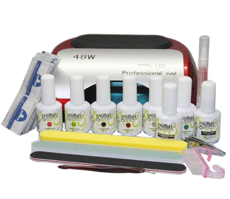

BTT-136 new arrival Nail Art Manicure Tools48W led +ccfl lamp + 6Colors 15ml soak off uv Gel nail polish with remover pads kit