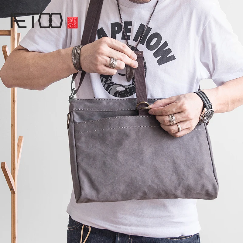 

AETOO Simple Canvas bag men's retro literary single shoulder bag casual fashion crossbody bag