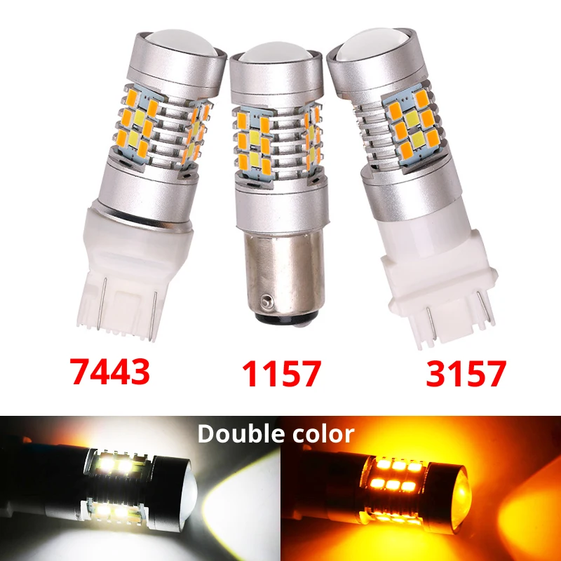 2 шт. новый дизайн 3157 1157 7443 двухцветный белый Янтарный S25 T20 BAY15D светодиодный