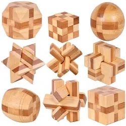 9 шт. Новый отличный дизайн головоломка для развития интеллекта 3D деревянные блокировка заусенцев головоломки игра игрушка для детей PQQ02