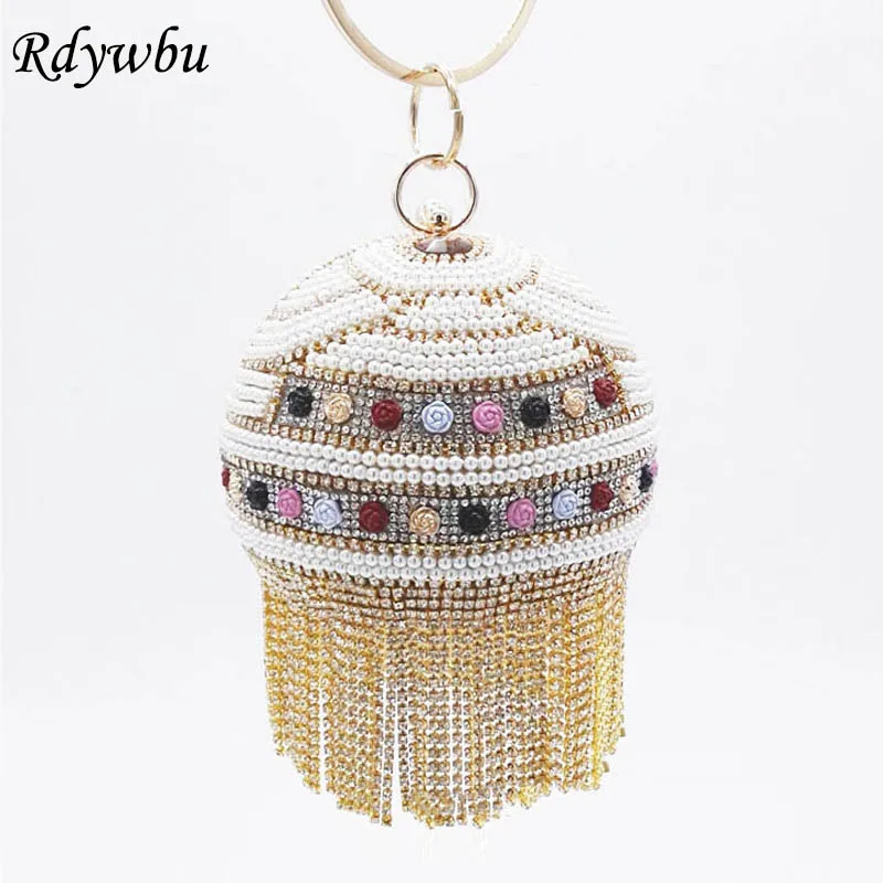 Buy Rdywbu Luxury Tassel Pearl Beaded Ball Evening Bag Round Handmade Flower