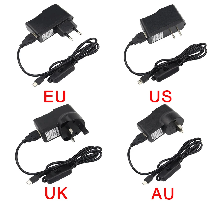 Dusco. E зарядное устройство 5 В 2.5A переключатель вкл/выкл микро порт кабель питания ЕС США Великобритания AU штекер Адаптер для Raspberry Pi 3 B Plus Pi Zero W