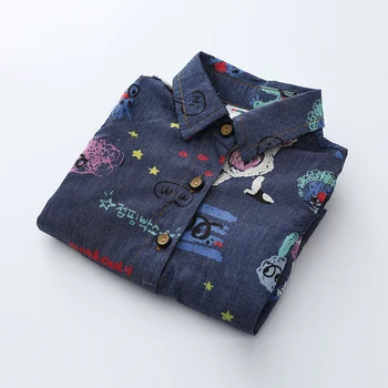 

2020 Spring Autumn 2 3 4 5 6 7 8 Years Novelty Kids Children Clothing Long Sleeve Animal Print Denim Blouse For Baby Girls