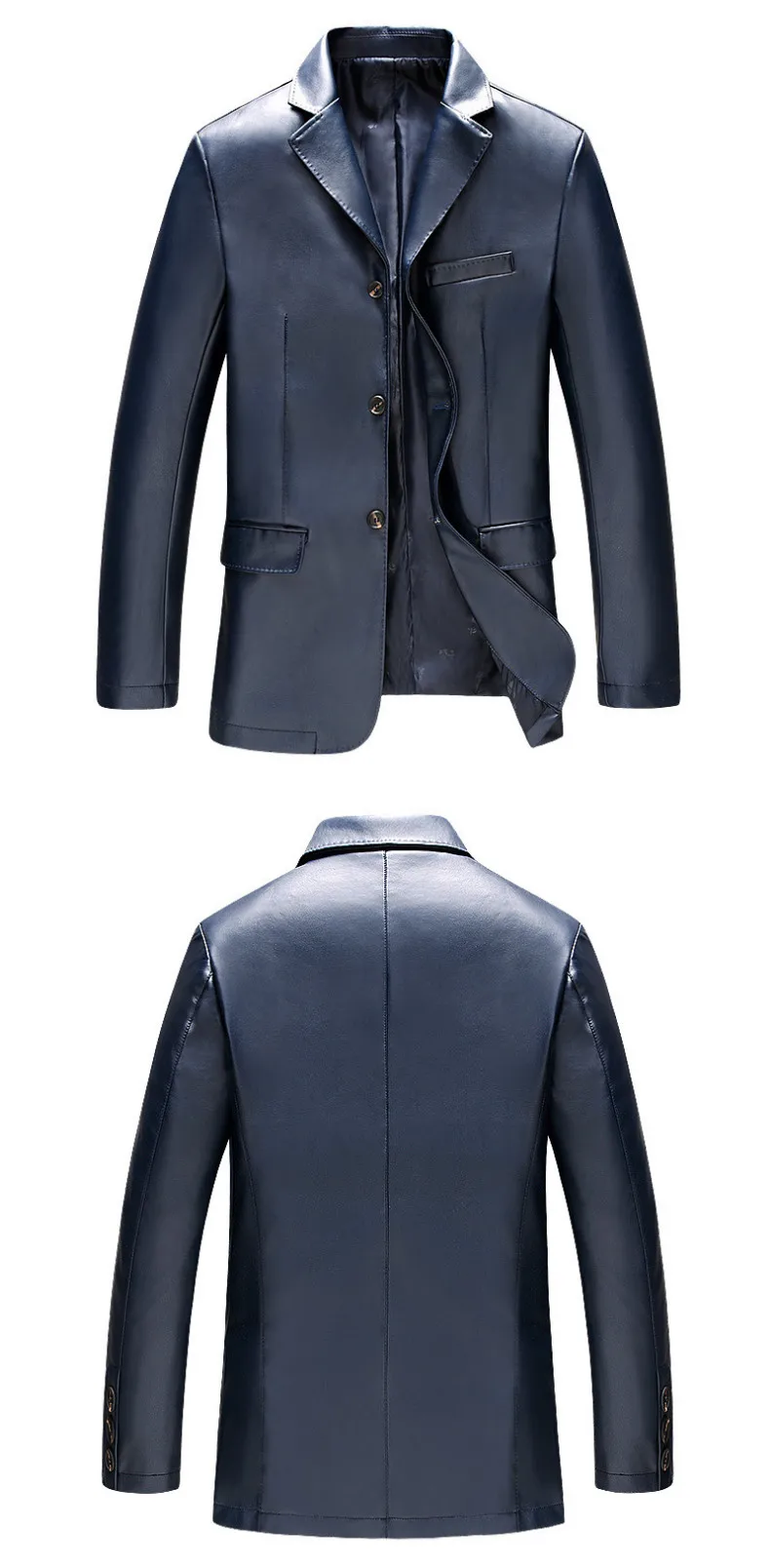 Весна осень Мужская кожаная куртка Повседневная PU Блейзер пиджак мужской однобортный Slim Fit Мужские кожаные куртки пальто черный синий