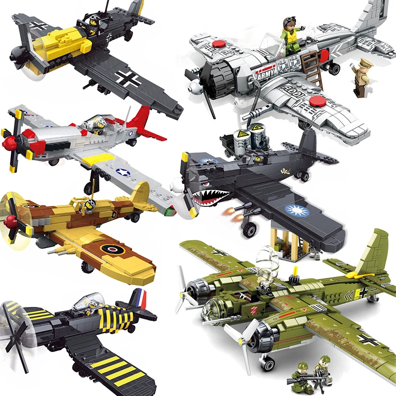 

WW2 Airplane Model Compatible Legoing Aircraft Germany US British Japan Plane Building Blocks World War 1 2 Military Arme Ju88