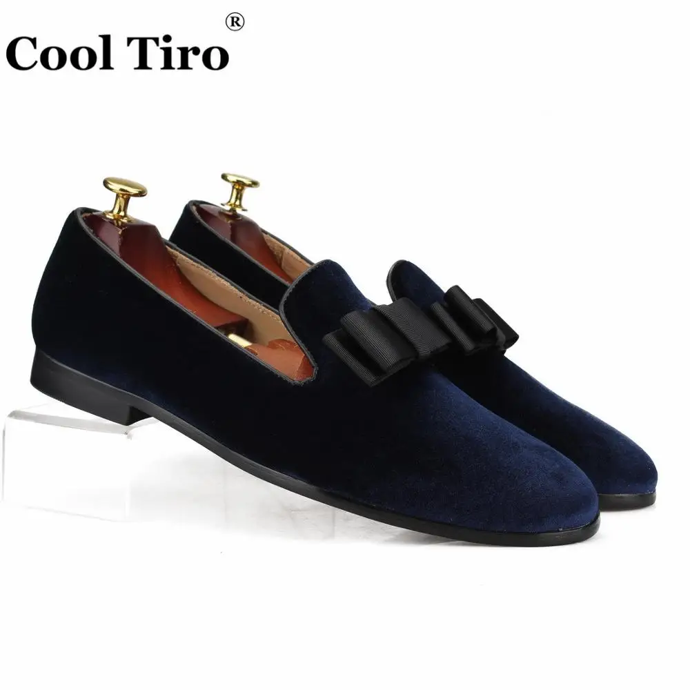 Dark blue velvet Loafers with Bow Tie (3)