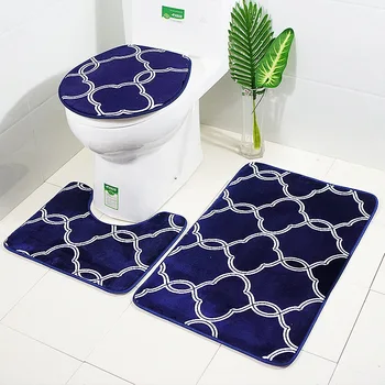 

Antiskid Washroom Carpet Contour Mat Toilet Seat Lid Cover Anti Slip Pedestal Rug 3 In 1 Lantern Pattern Bathroom Mat Set