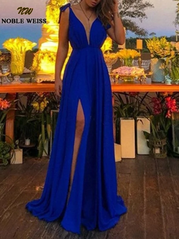 Королевское синее длинное платье для выпускного вечера, весеннее, летнее, модное, Vestido Formatura, с разрезом спереди, сексуальное женское вечернее платье