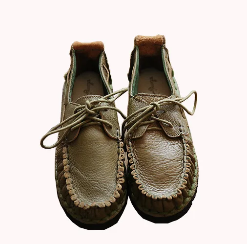 Обувь ручной работы из воловьей кожи с HUIFENGAZURRCS- носком художественная обувь в стиле ретро mori girl Женская повседневная обувь на плоской подошве - Цвет: Army green