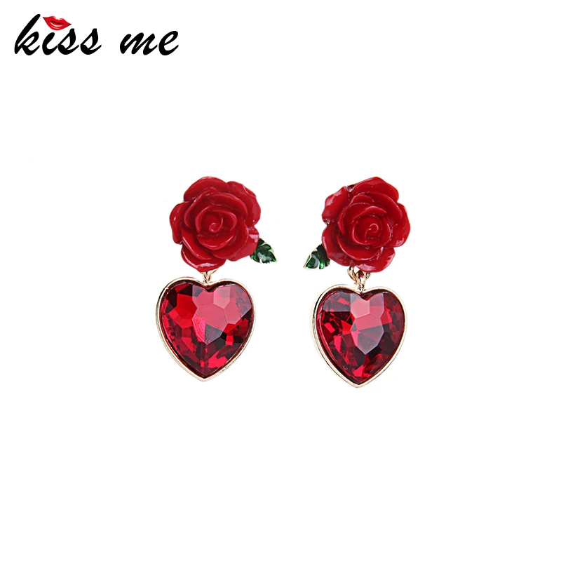 Kiss Me новые красные серьги с розовыми кристаллами сердца для девочек летнее