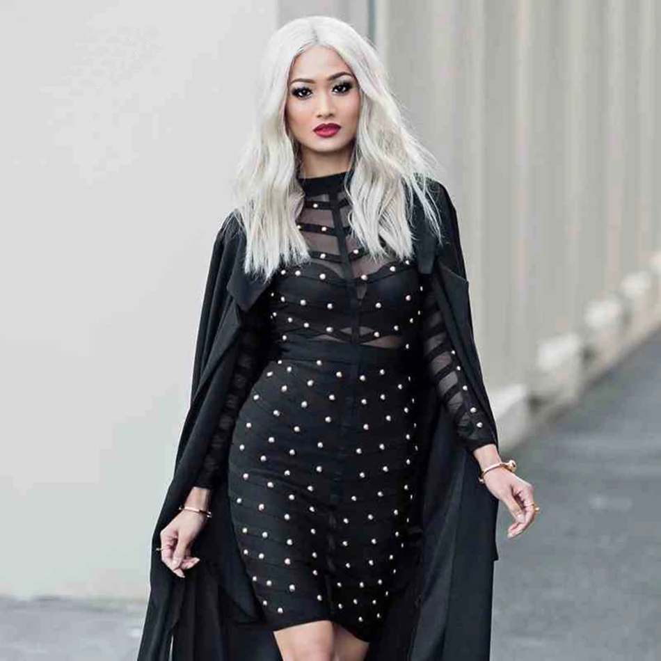 Seamyla 2018 New Winter Celebrity Party Dress Women Knee Length Bodycon Dresses Sexy Mesh Long Sleeve Beaded Bandage Dresses Seamyla 2018 New Winter Celebrity Party Dress Women Knee Length Bodycon Dresses Sexy Mesh Long Sleeve Beaded Bandage Dresses