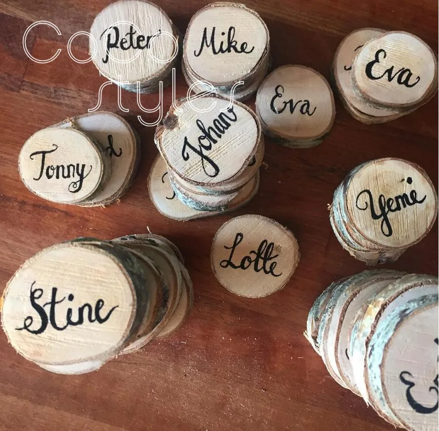 Cocostyles customized rustic round wooden guest name card with hand writing for calligrapher weddin - 32892220049