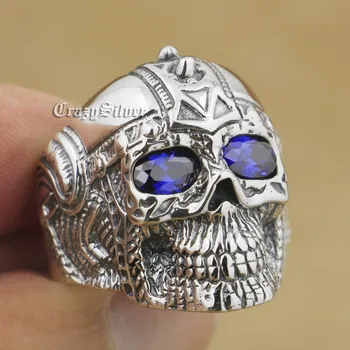 

LINSION Purple CZ Eyes 925 Sterling Silver Gothic Tattoo Skull Mens Boys Biker Rocker Punk Ring 9G305