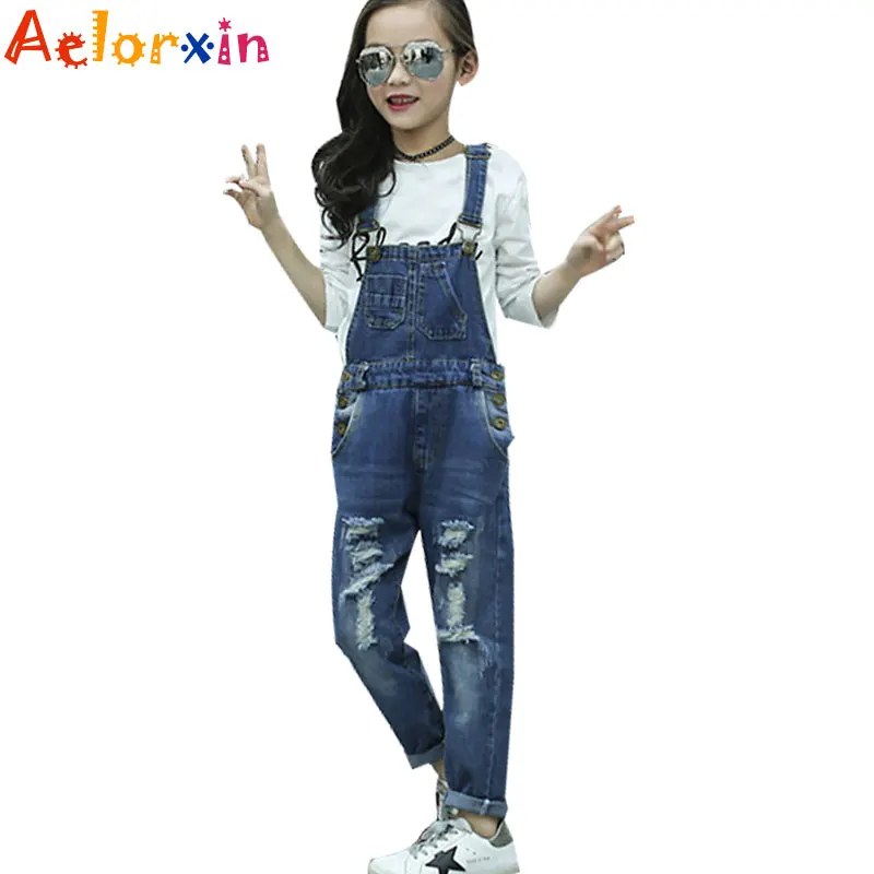 Girls Overalls For Kids girls jumpsuit Denim Overall Pants Girl Broken