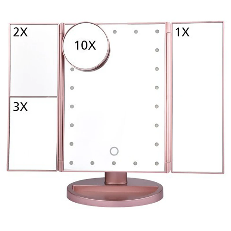 

1X/2X/3X/10X Magnifying Makeup Mirror with 22 LED Lights Touch Screen Makeup Mirrors 3 Folding Adjustable Mirror 280*180*117mm