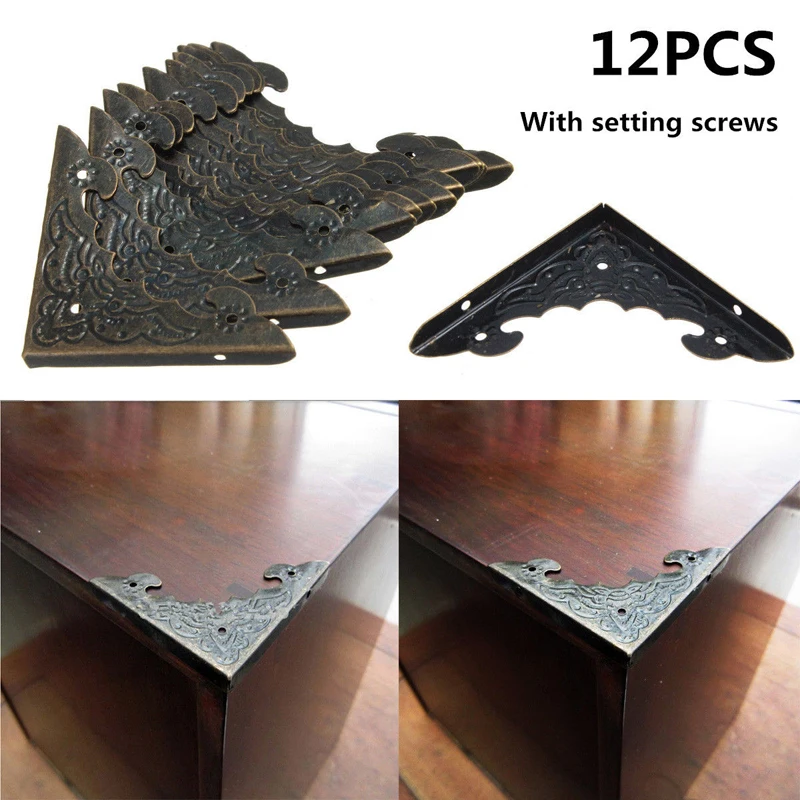 12Pcs Metal Corners Antique Brass Decorative Jewelry Gift Box Wooden Corner Protector Guards DIY