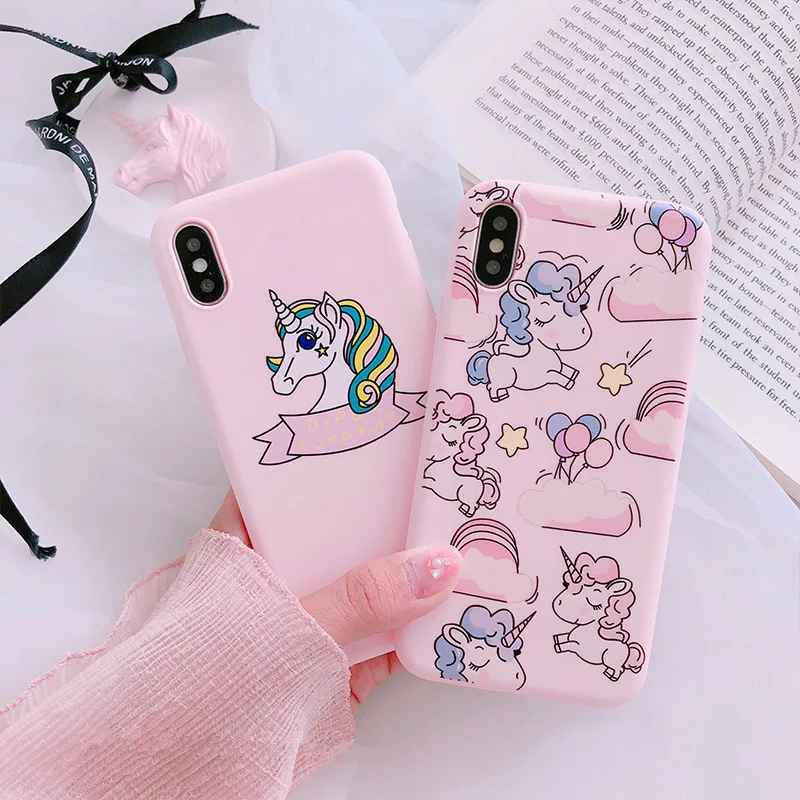 

Luxury Pink Cartoon Unicorn Phone Case For iPhone 6 6 Puls 6S 7 8 Puls X Cases Soft Silicone Back Cover Coque Funda